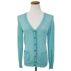 J. Crew Italian-Spun Alpaca Blend Aqua Blue Rhinestone Button-Up Cardigan